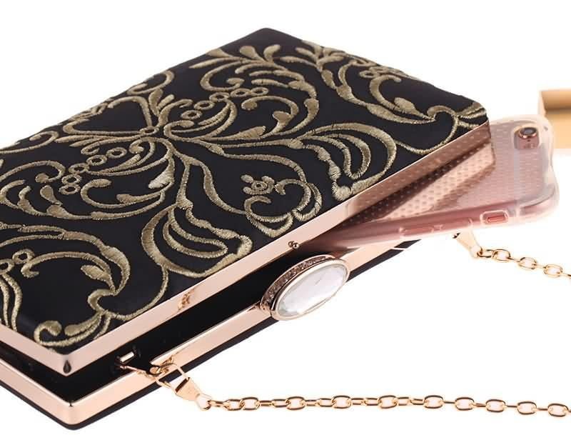 Black Evening Bag Diamond Embroidery Flower Clutch