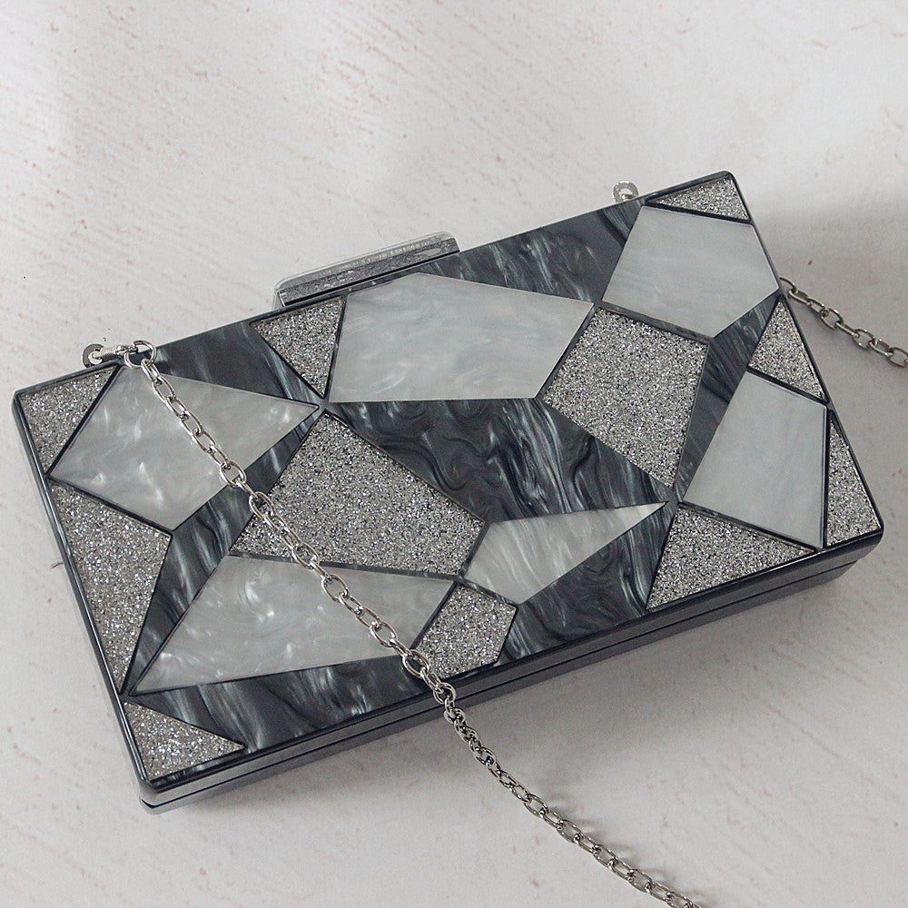 Black Silver Evening Bag Sequins Wedding Handbag Box Clutch Purse