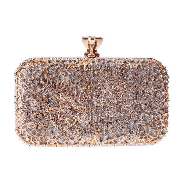 Diamond Flower Evening Purse Minaudiere Clutch Bag with Handle
