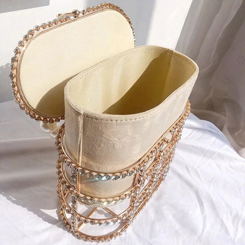 Diamonds Hollow Out Evening Clutch Bags Pearl Beaded Handbags