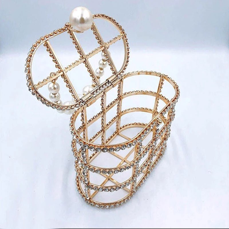 Diamonds Hollow Out Evening Clutch Bags Pearl Beaded Handbags