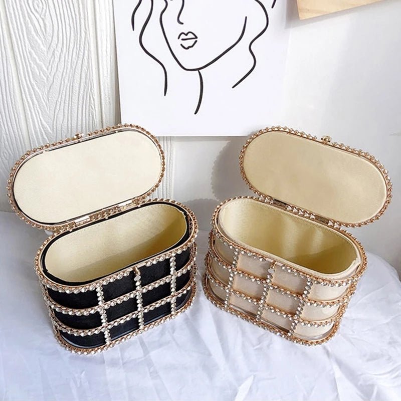 Diamonds Hollow Out Evening Clutch Bags Pearl Beaded Handbags