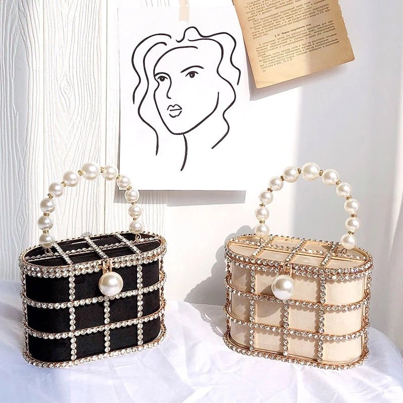 Diamonds Hollow Out Evening Clutch Bags Pearl Beaded Handbags