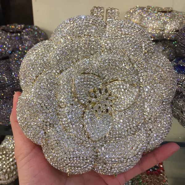 Flower Luxury Rhinestone Clutch Purse for Wedding