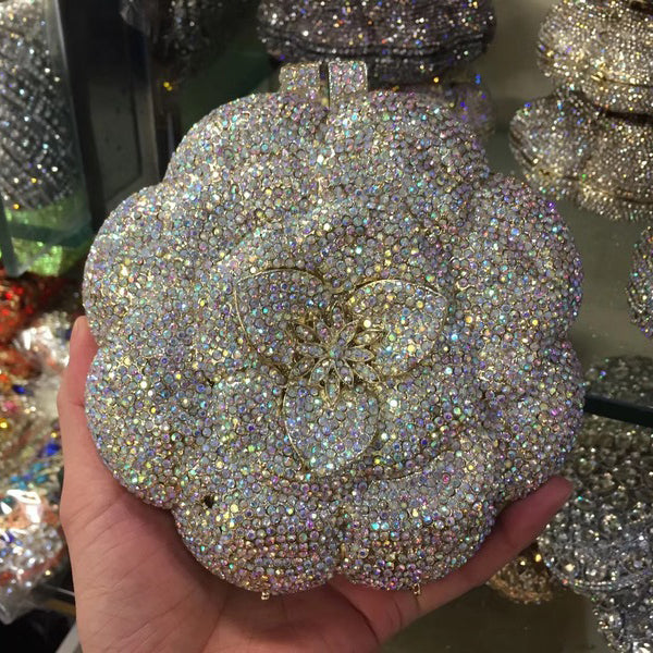 Flower Luxury Rhinestone Clutch Purse for Wedding