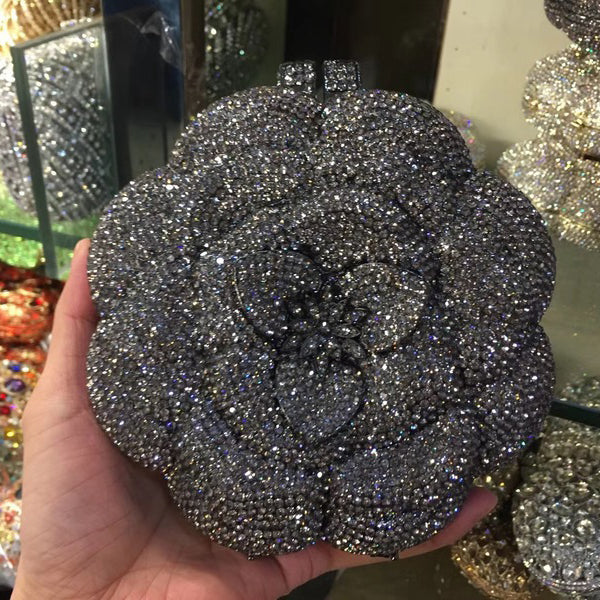 Flower Luxury Rhinestone Clutch Purse for Wedding