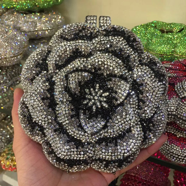 Flower Luxury Rhinestone Clutch Purse for Wedding