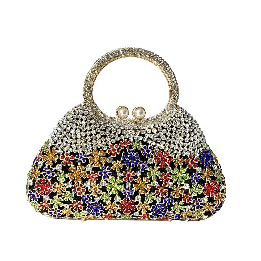Full Rhinestones Clutch Metal Flower Evening Bag