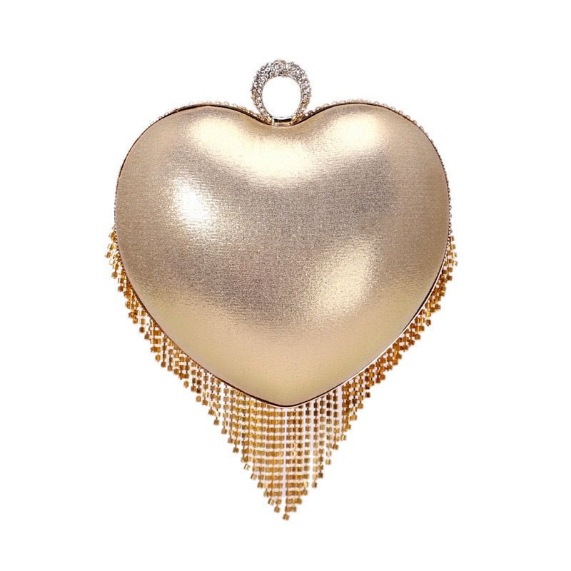Heart Design Women Clutches Diamonds Evening Bags With Tassel