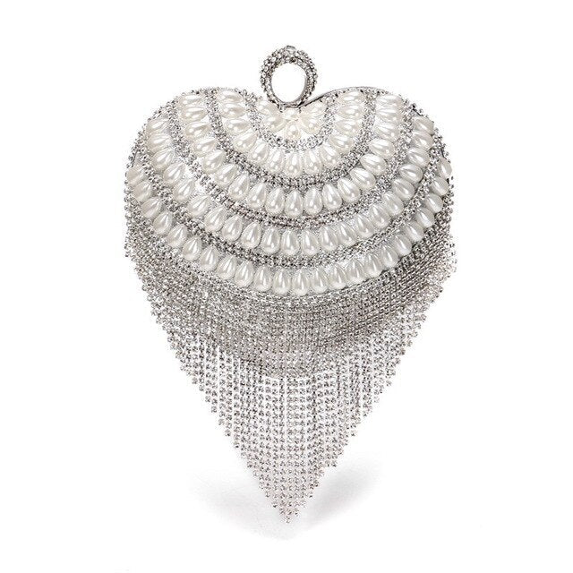 Heart Design Women Clutches Diamonds Evening Bags With Tassel