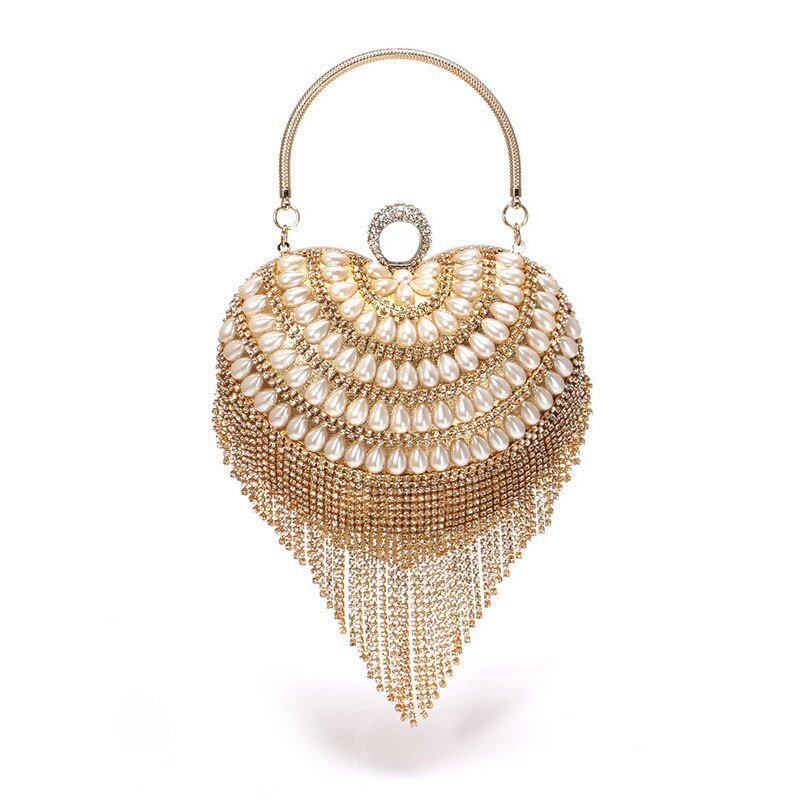 Heart Design Women Clutches Diamonds Evening Bags With Tassel