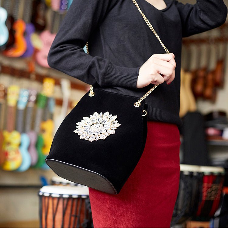 Large Velvet Diamond Floral Evening Bag