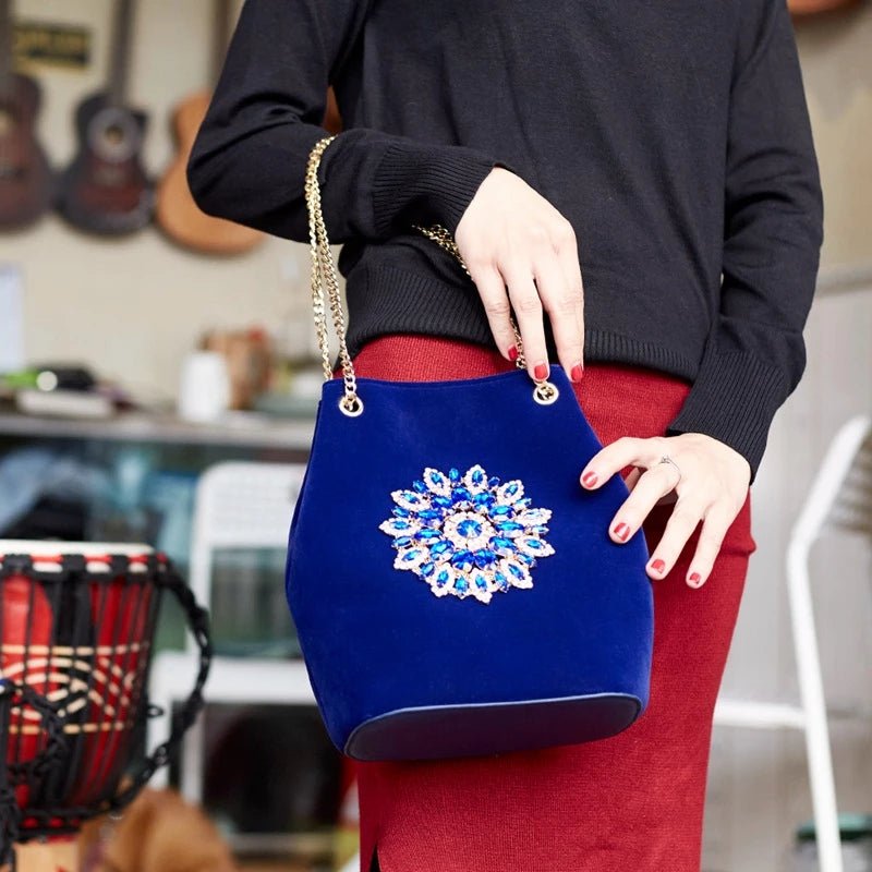 Large Velvet Diamond Floral Evening Bag