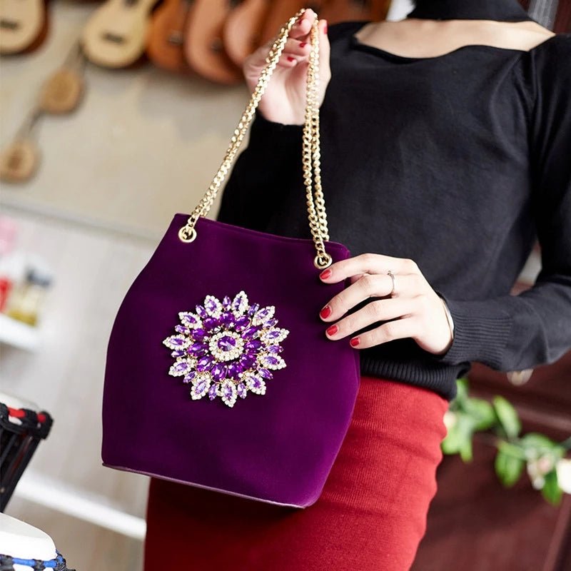 Large Velvet Diamond Floral Evening Bag