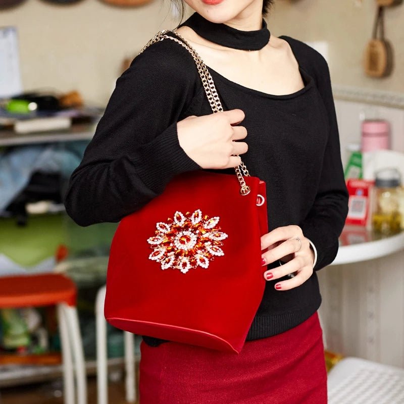 Large Velvet Diamond Floral Evening Bag