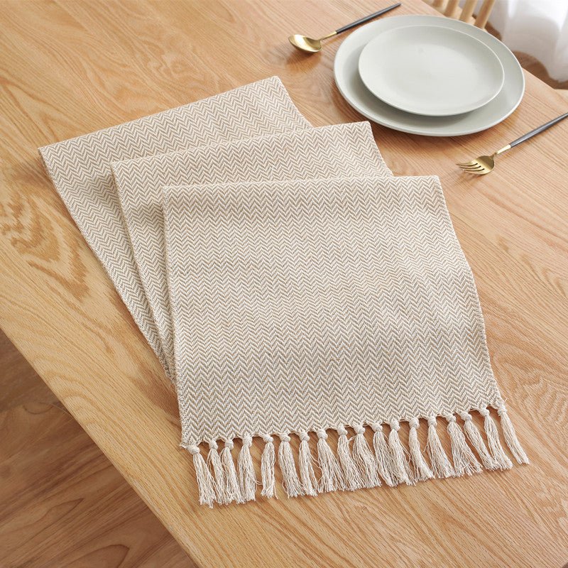 Modern Summer Table Runner Handmade Tassled Burlap Runner