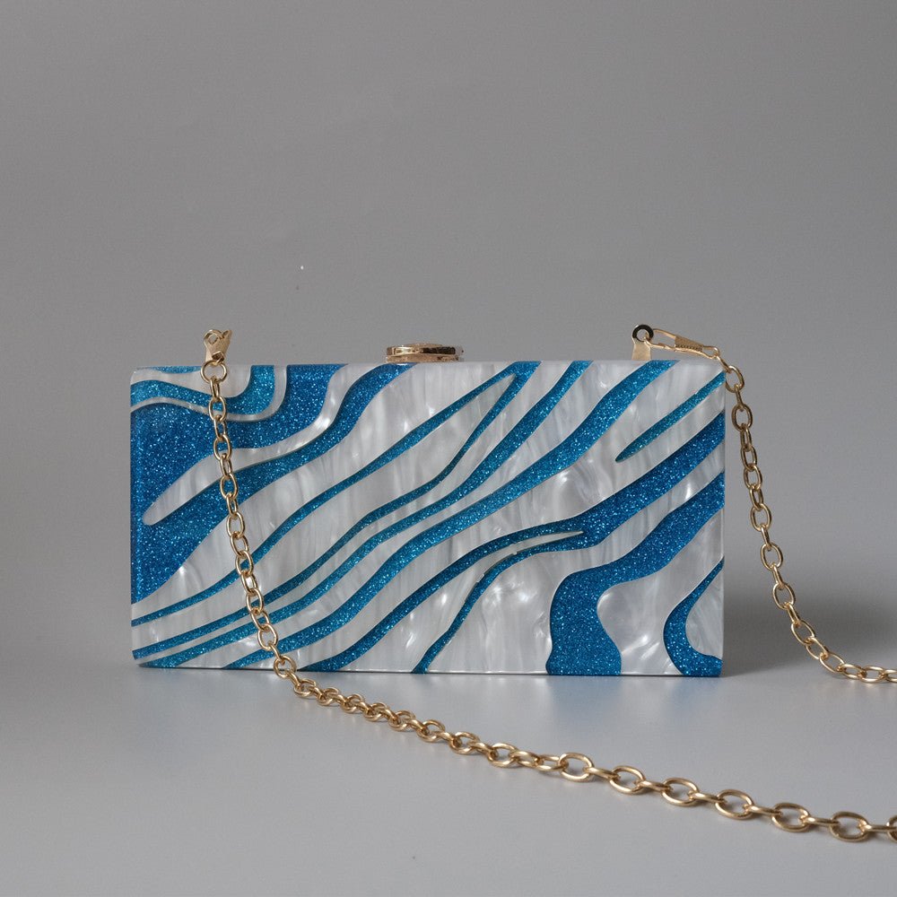 Party Chain Shoulder Bag Blue Acrylic Evening Wedding Purse