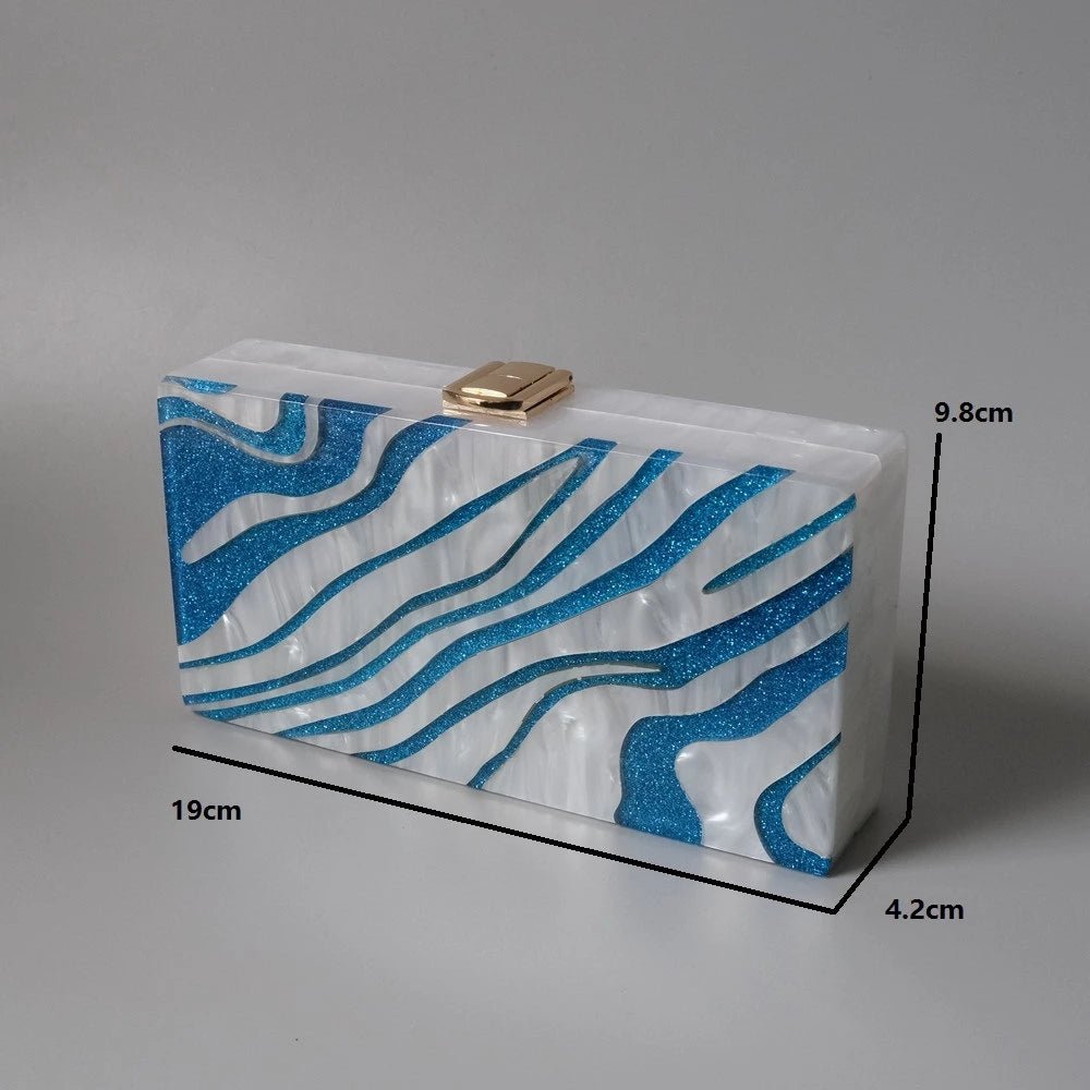 Party Chain Shoulder Bag Blue Acrylic Evening Wedding Purse