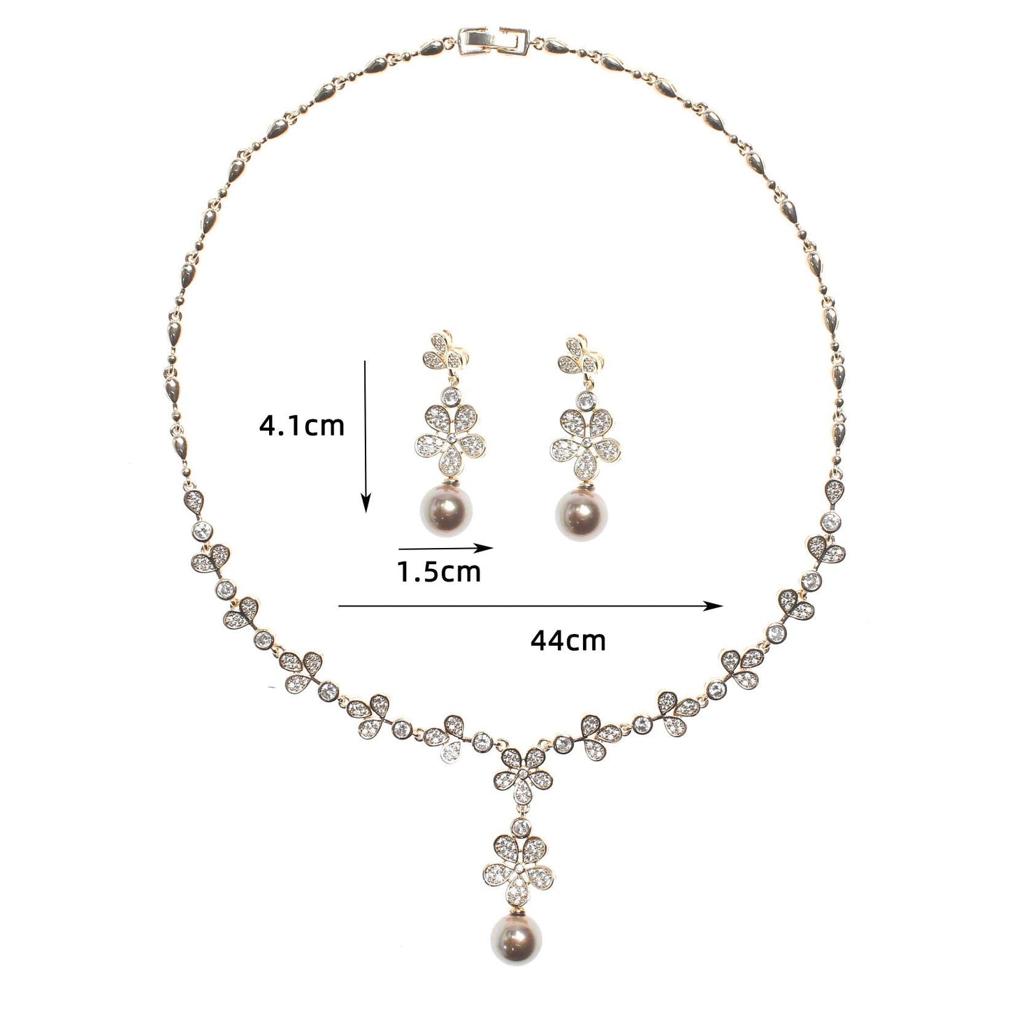 Pearl Flower Pendant Cubic Zirconia Wedding Jewelry Sets For Women