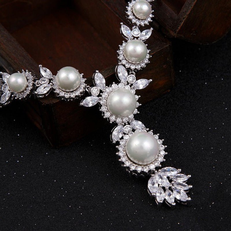 Pearl Necklace Cubic Zirconia Wedding Jewelry Sets