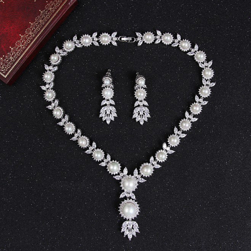 Pearl Necklace Cubic Zirconia Wedding Jewelry Sets