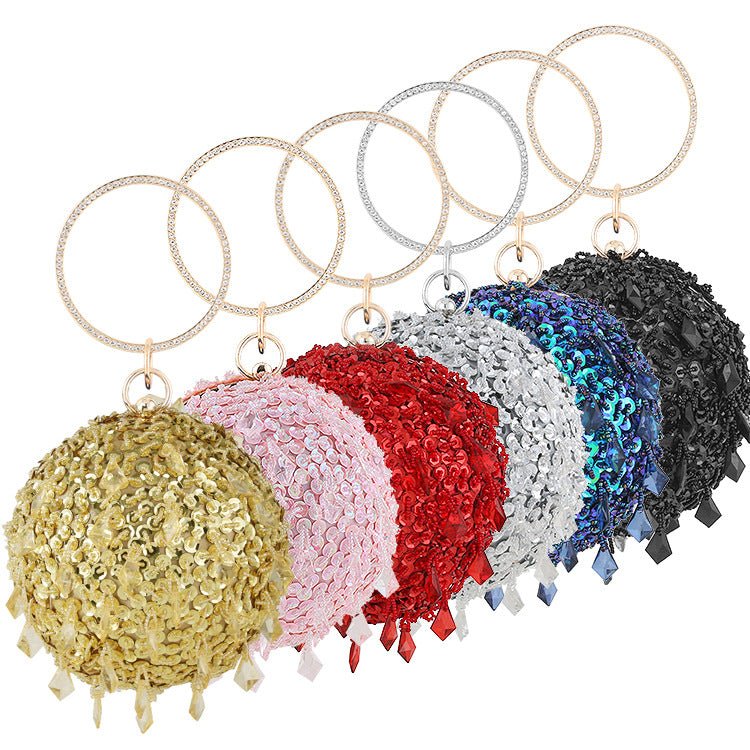 Round Sequins Vintage Clutch With Handle