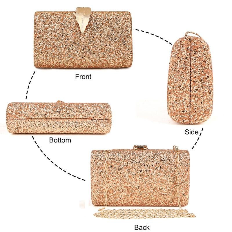 Sequin Evening Bags Glitter Leaf Decoration Clutches
