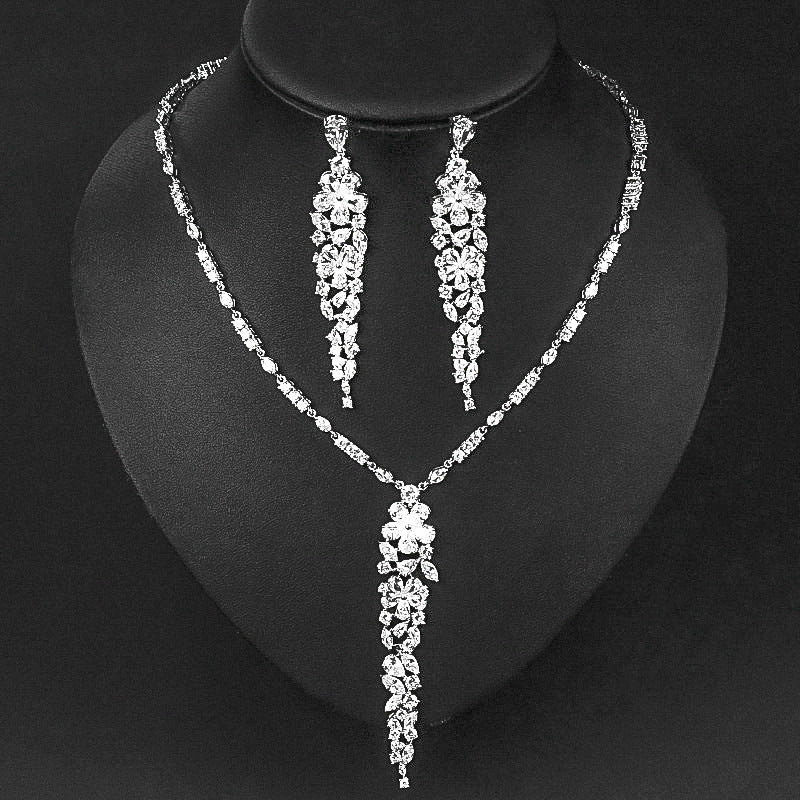 Silver Chain Cubic Zirconia Wedding Jewelry Sets