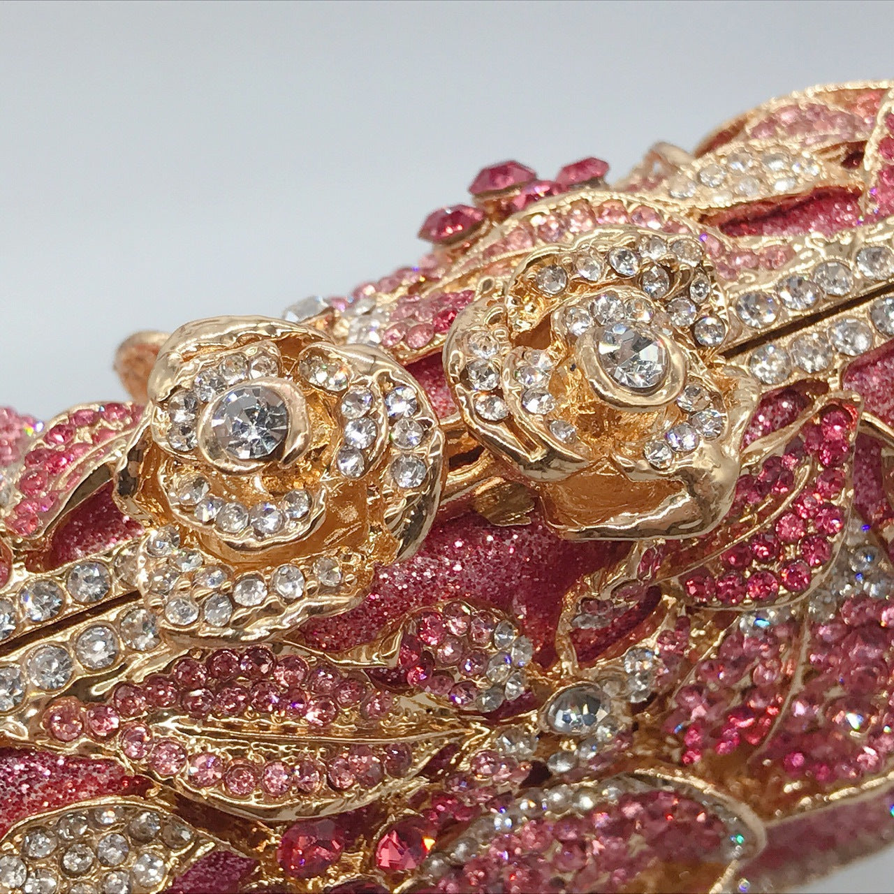 Sparkling Flower Clutch Gold Pink Purse For Wedding