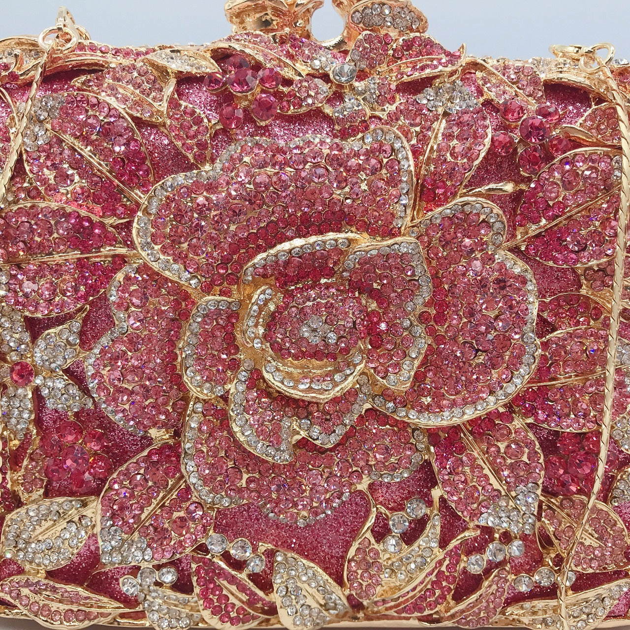 Sparkling Flower Clutch Gold Pink Purse For Wedding