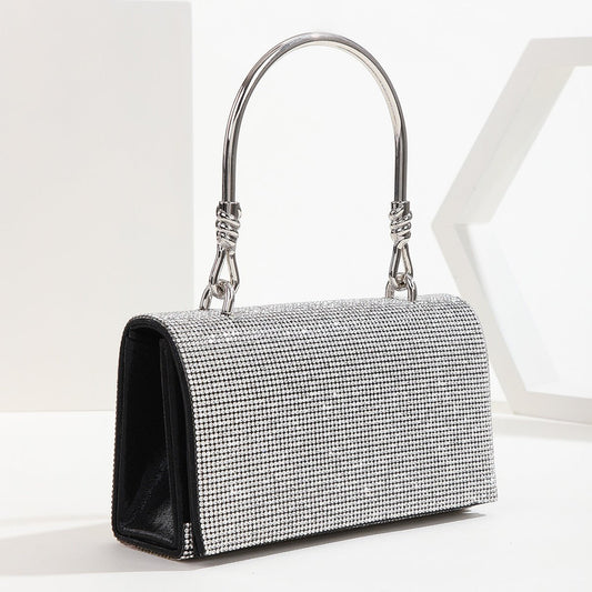 Square Handle Rhinestone Evening Party Clutch Bag