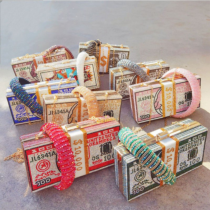 Stack of Cash Clutch Purses Women Crystal Evening Bags