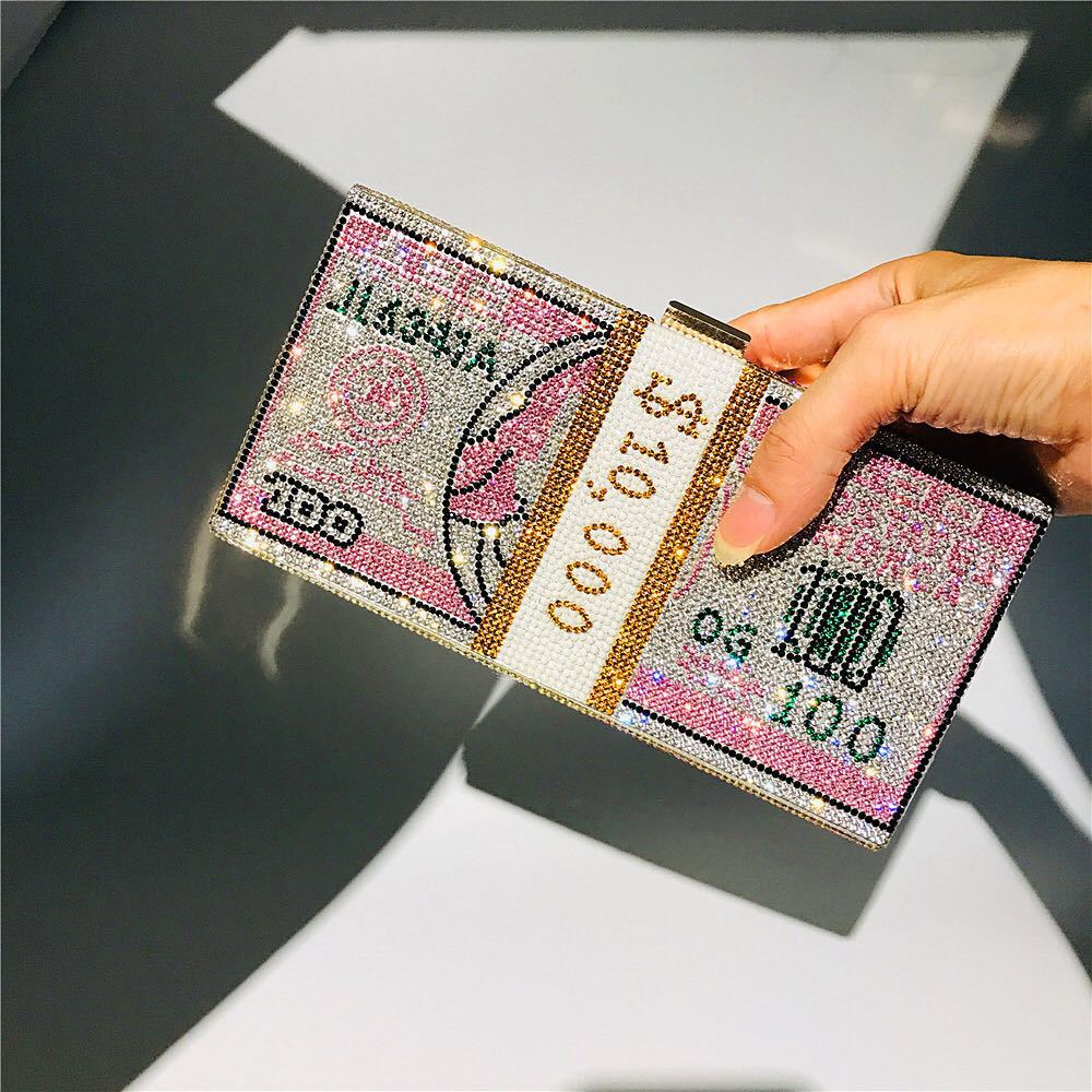 Stack of Cash Clutch Purses Women Crystal Evening Bags