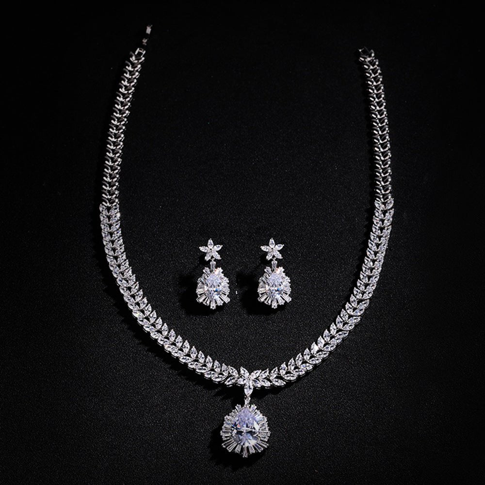 Women Silver Chain Cubic Zirconia Wedding Jewelry Sets