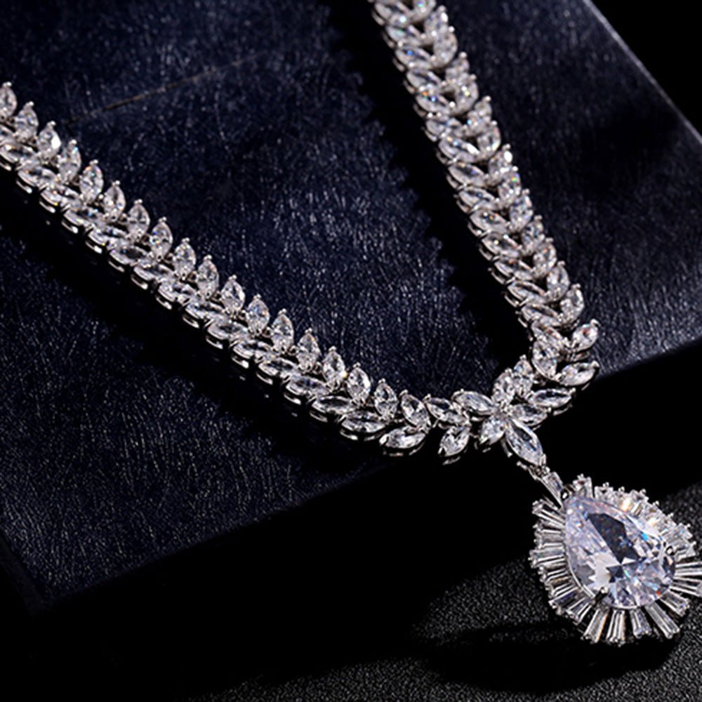 Women Silver Chain Cubic Zirconia Wedding Jewelry Sets