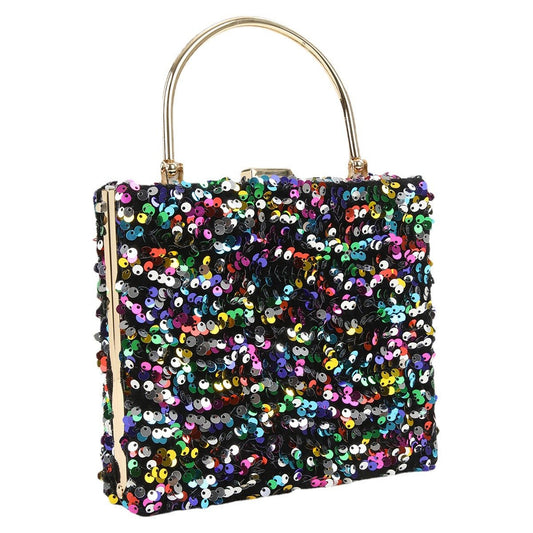 Women Square Sequined Evening Clutch Bag