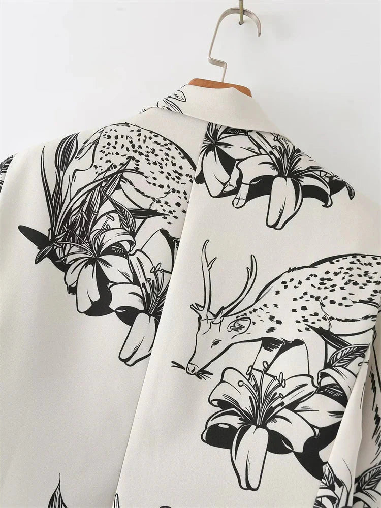 Mamiya Deer and Lilies Floral Prints Blazer