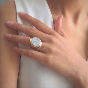 Marble Round Square Minimalist Statement Rings