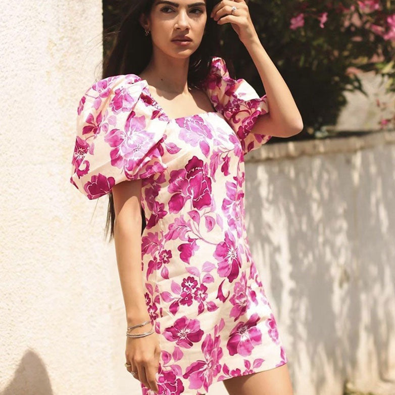Marion Floral Print Puff Short Sleeve Dress