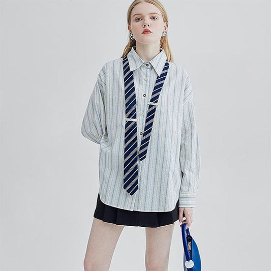 Marithe Striped Shirts with Necktie - 2 Colors