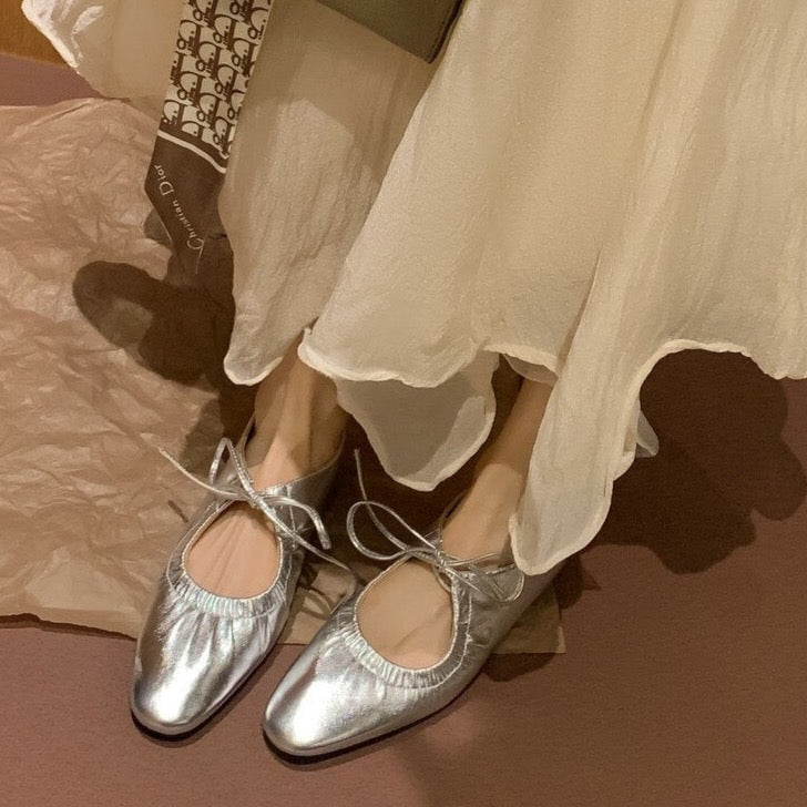Mathess Metallic Faux Leather Ballet Flats - Gold or Silver