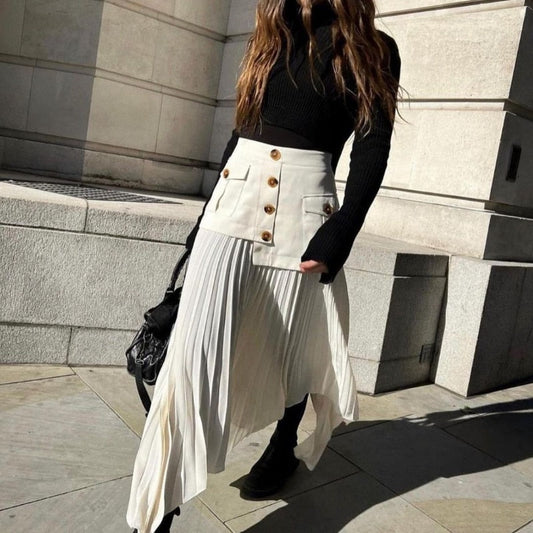 Mathilde Patchwork Pleated Maxi Skirts - 2 Colors