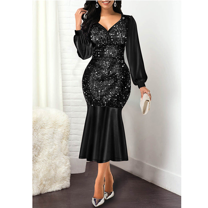 Sequin High Waist Fishtail Dress