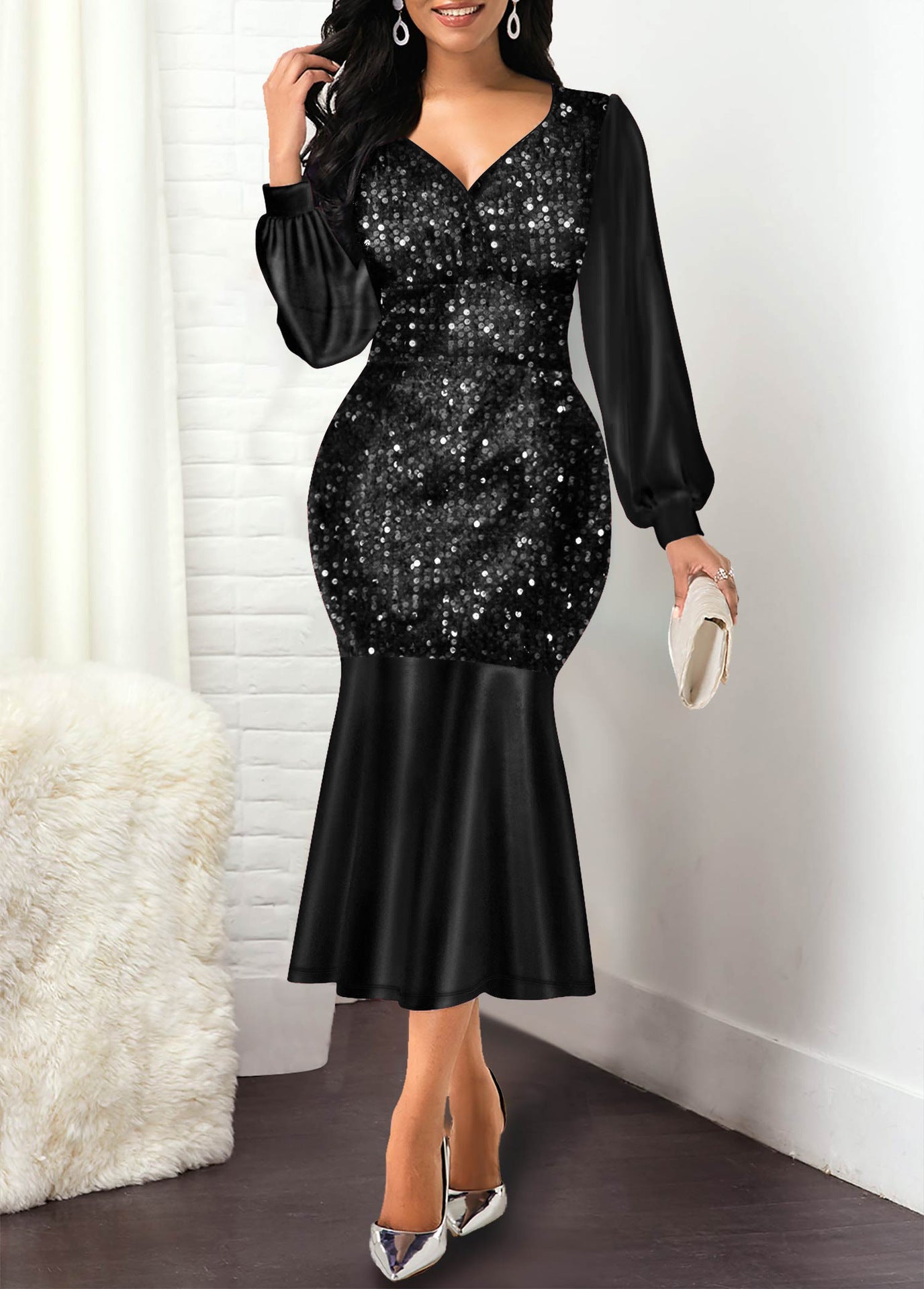 Sequin High Waist Fishtail Dress
