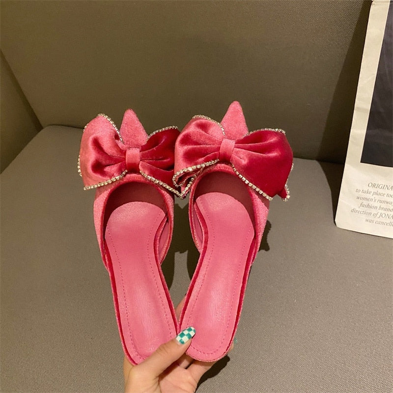 Paye Velvet Bow Tie Kitten Heel Sandals - 3 Colors