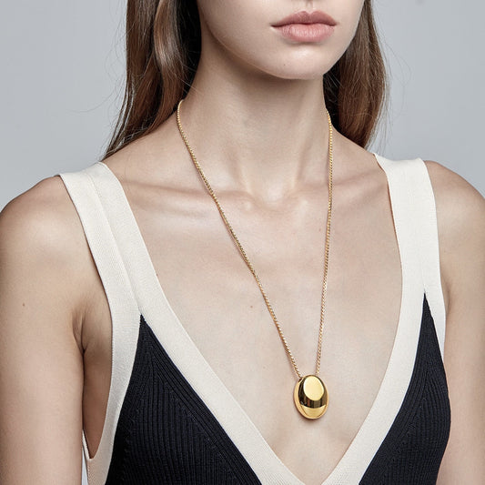 Penelope Pebble Shape Pendant Necklace - Gold or Silver