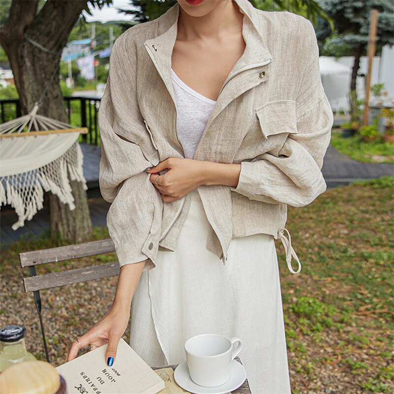 Pera Linen Cotton Summer Bomber Jackets - 3 Colors