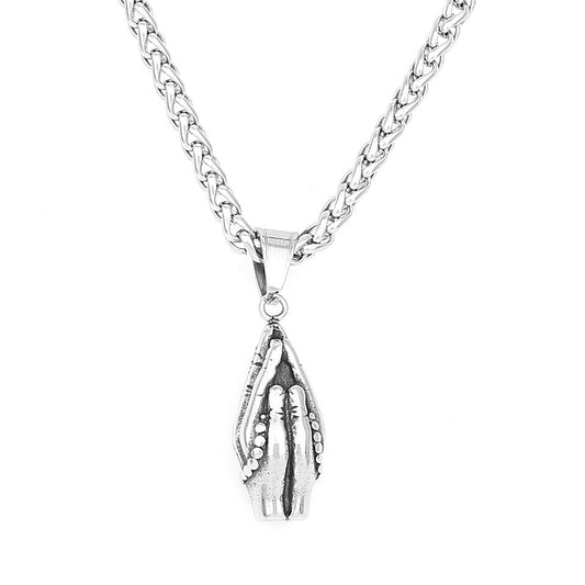 Praying Hands with Rosary Necklace