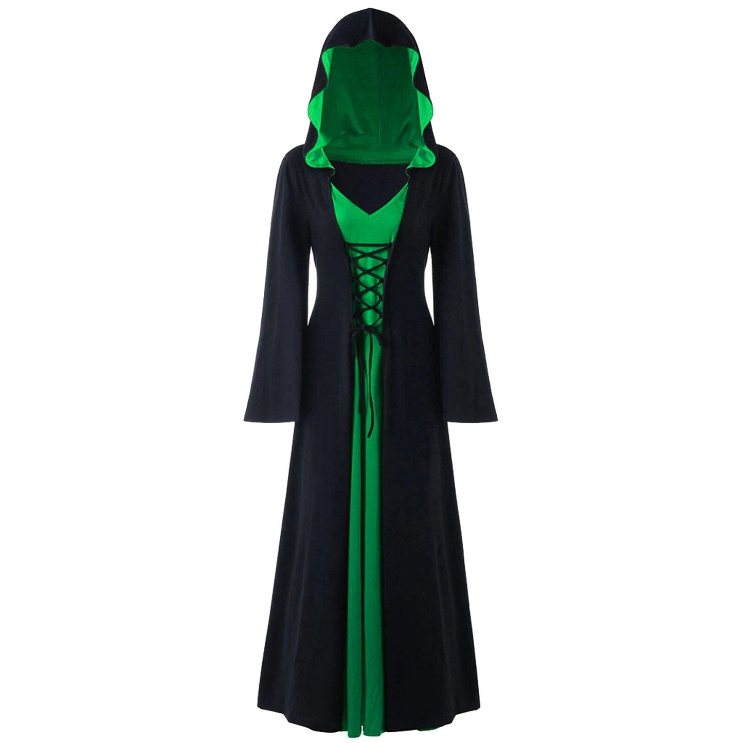 Retro Christmas Costume Plus Size Hooded Lace Up Patchwork Dress