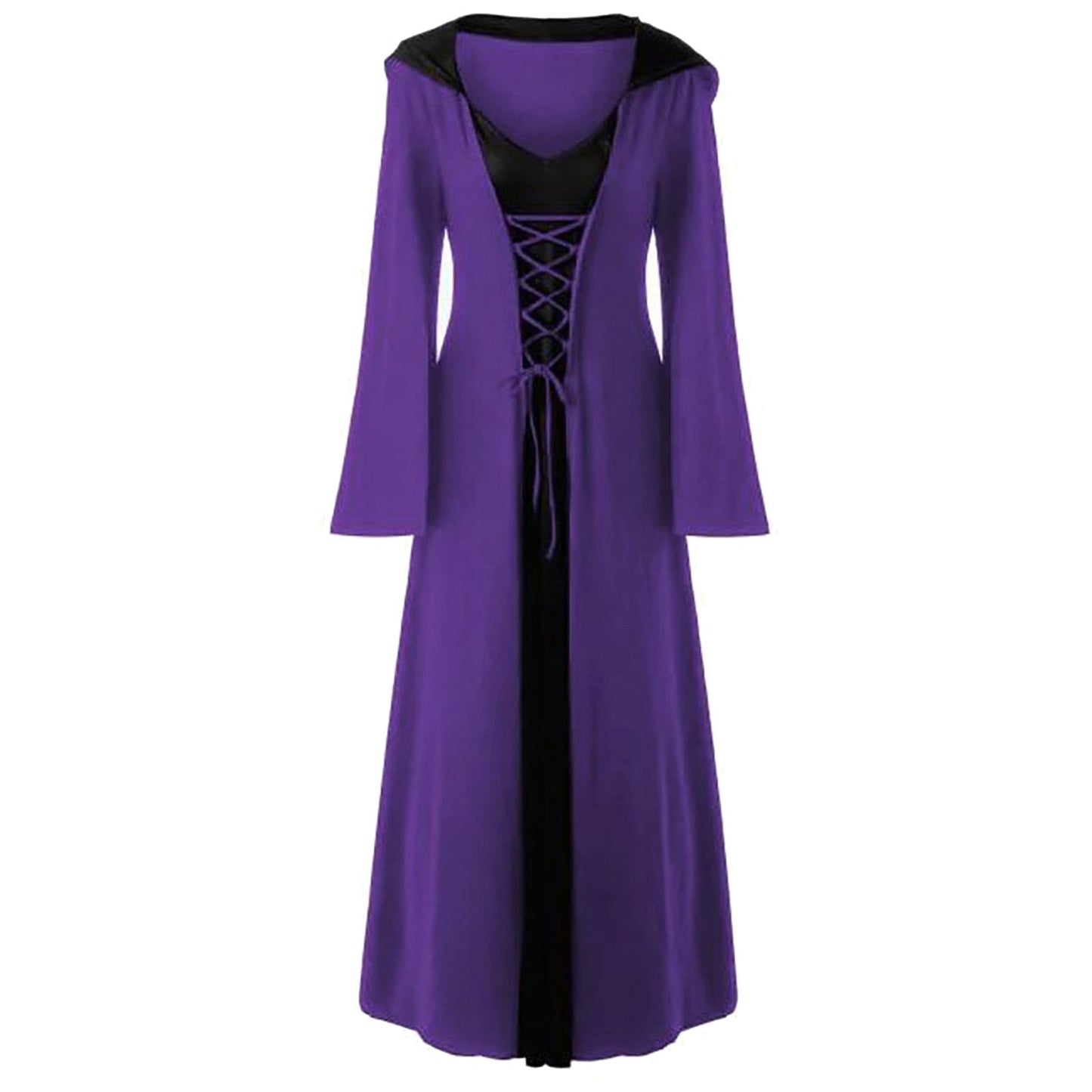 Retro Christmas Costume Plus Size Hooded Lace Up Patchwork Dress